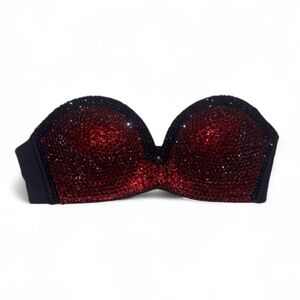 Jet Black Crystal & Dark Siam Red Fancy Strapless Bralet All Sizes New